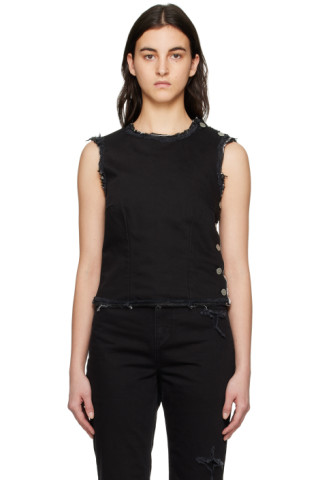 Black Doubled Denim Tank Top by Raf Simons on Sale