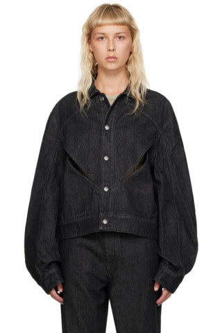 Black Equisetum Denim Jacket by HELIOT EMIL on Sale