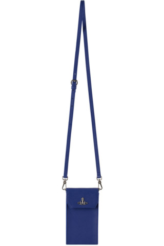 Vivienne Westwood: Blue Saffiano Thin Line Orb Phone Pouch | SSENSE