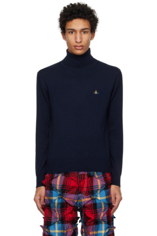 Vivienne Westwood: Navy Embroidered Turtleneck | SSENSE