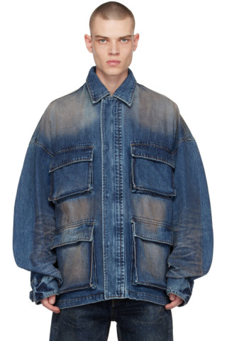 Blue Washed Denim Jacket by We11done on Sale