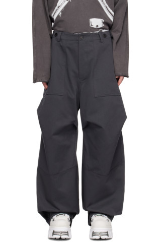 We11done: Gray Solid Flap Trousers | SSENSE