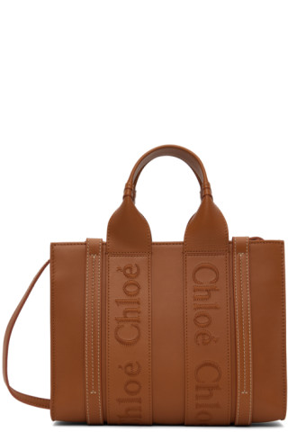 Brown 'Chloé' Leather Small Woody Tote Bag