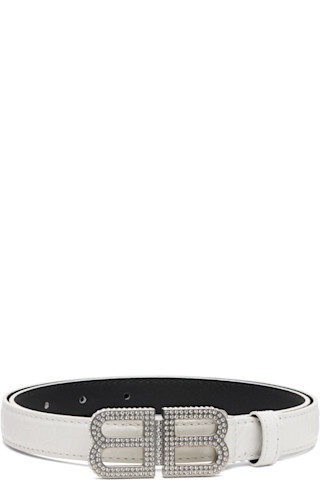 BALENCIAGA ホワイト ベルト Balenciaga: ホワイト BB Hourglass ナローベルト | SSENSE 日本