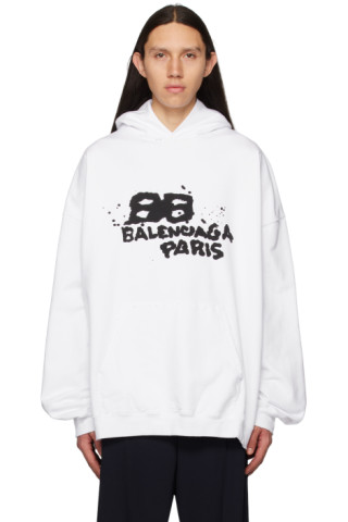 Balenciaga: White Hand Drawn BB Hoodie | SSENSE