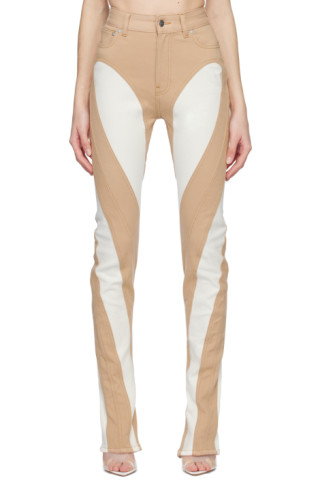 Womens Mugler beige Panelled Illusion Trousers