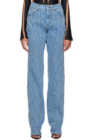 Mugler: Blue Spiral Jeans | SSENSE