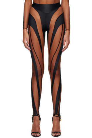 Buy MUGLER Sheer Spiral Legging In Wine - Black & Nude At 44% Off