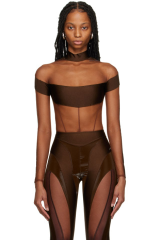 【関税込み】Mugler ブラック&ブラウン Illusion ボディスーツ Muglerのブラウン Illusion ボディスーツがセール中