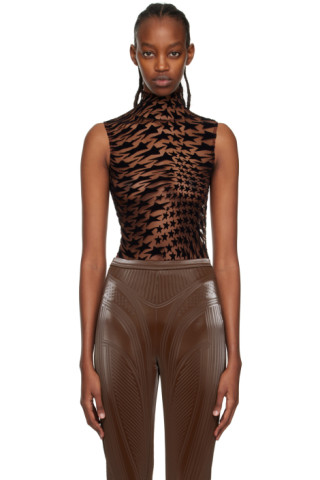 NEW Mugler x H&M Mesh-Paneled Bodysuit Brown/Black XL SOLD OUT RARE