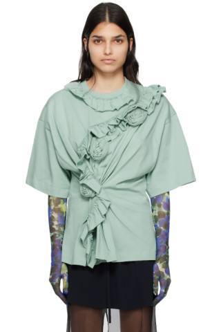 Dries Van Noten: Blue Floral Ruffle Blouse | SSENSE