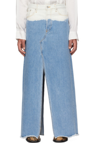 SSENSE Exclusive Blue & White Jeans by Dries Van Noten on Sale