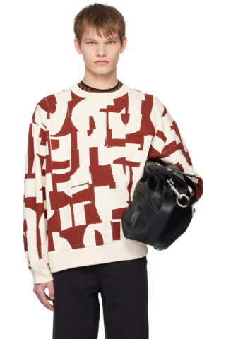 Dries Van Noten: Burgundy & Off-White Oversized Sweatshirt | SSENSE