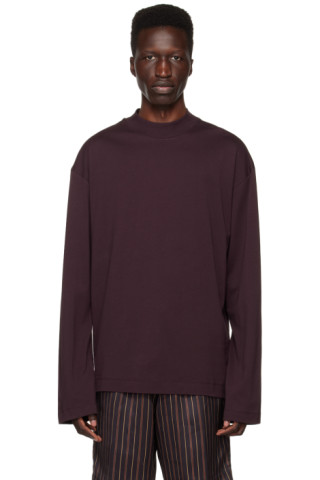 Dries Van Noten: Purple Mock Neck Long Sleeve T-Shirt | SSENSE