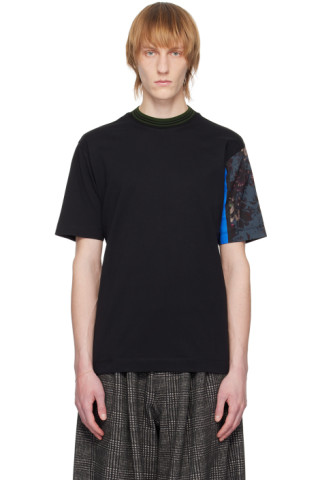 Black Patchwork Sleeve T-Shirt by Dries Van Noten on Sale