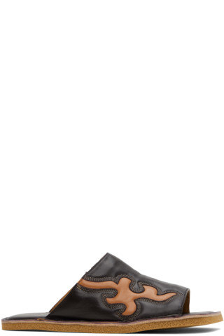 【関税込み】Dries Van Noten ブラウン レザー スライド Dries Van Notenのブラウン レザー スライドがセール中
