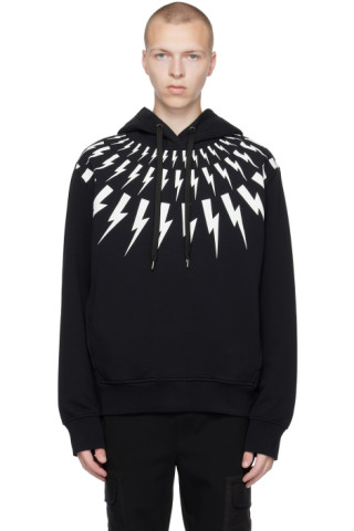 Neil Barrett: Black Fair Isle Thunderbolt Hoodie | SSENSE Canada