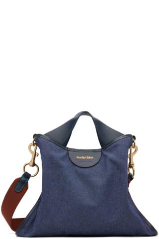 See By Chloé Joan Mini Leather-trimmed Denim Shoulder Bag in Blue