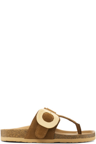 See by Chloé: Brown Chany Fussbett Thong Sandals | SSENSE Canada