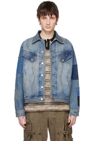 Blue Patchwork Denim Jacket by Andersson Bell on Sale