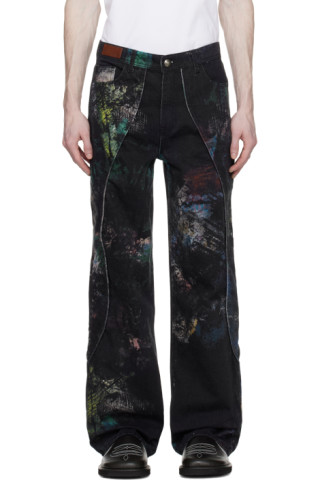 Andersson Bell: Black Scratch Curved Jeans | SSENSE