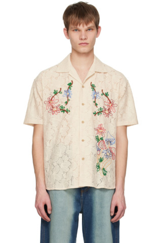 Beige Flower Mushroom Shirt by Andersson Bell on Sale