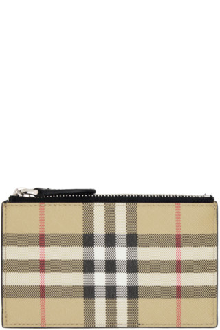 Burberry Vintage Check and Leather Card Case 4 Slot Black in