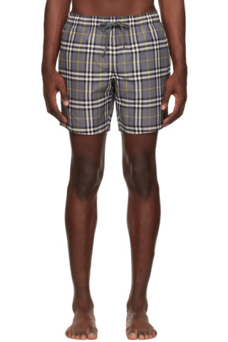 Burberry: Gray Check Swim Shorts | SSENSE