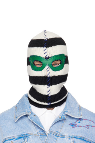 White & Black Striped Balaclava by Marni on Sale