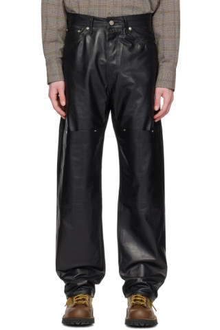 Black 'The Calfskin 333' Leather Pants by CARSON WACH on Sale