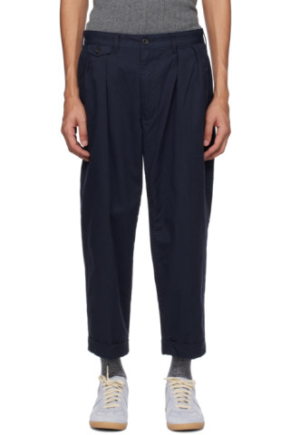 BEAMS PLUS: Navy Pleated Trousers | SSENSE