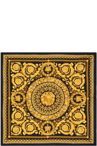 Versace: Black & Gold Barocco Scarf | SSENSE