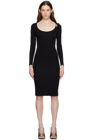 Versace: Black Medusa Draped Cocktail Dress, SSENSE