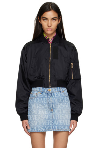 Black 'Versace Goddess' Bomber Jacket by Versace on Sale