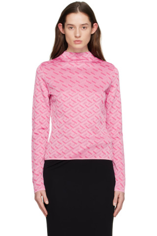 Pink 'La Greca' Long Sleeve Crewneck by Versace on Sale