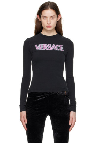 Versace – Women T-Shirt Flower Print Black – BRANDS 2U OUTLET