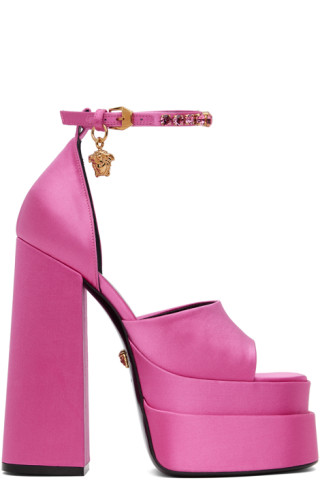 Pink Medusa Aevitas Platform Heeled Sandals by Versace on Sale