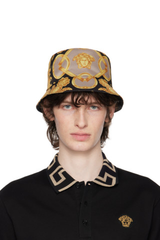 Versace: Black & Gold Heritage Print Bucket Hat | SSENSE