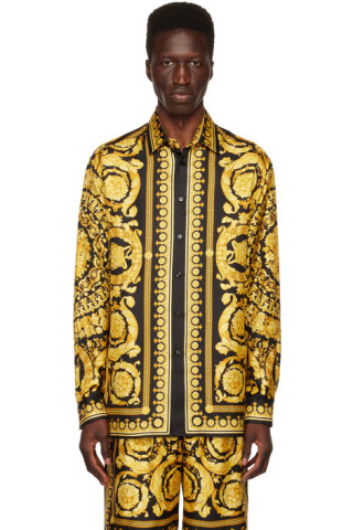 Versace: Black & Gold Barocco Shirt | SSENSE