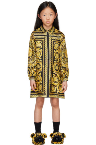 Young Versace Mini Me Girl Savage Baroque Black Gold Silk Dress