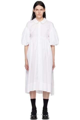 Simone Rocha: White Puff Sleeve Midi Dress | SSENSE