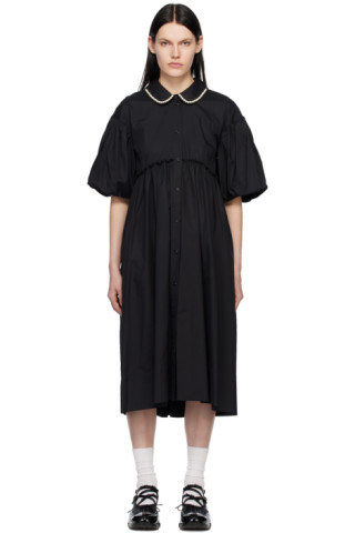 Simone Rocha: Black Puff Sleeve Midi Dress | SSENSE