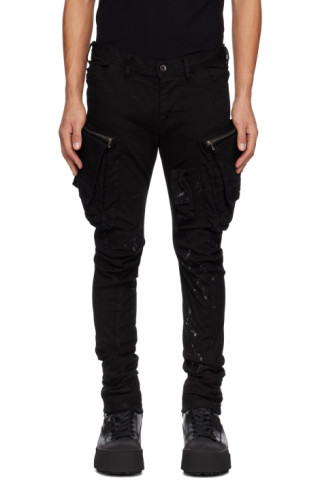 Black Damage Denim Cargo Pants by Julius on Sale