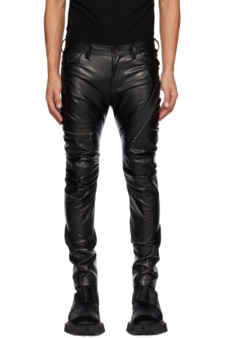Black Indirect Faux-Leather Cargo Pants by Julius on Sale