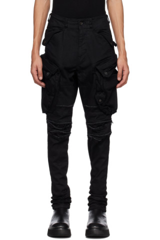 Black Gas Mask Cargo Pants by Julius on Sale