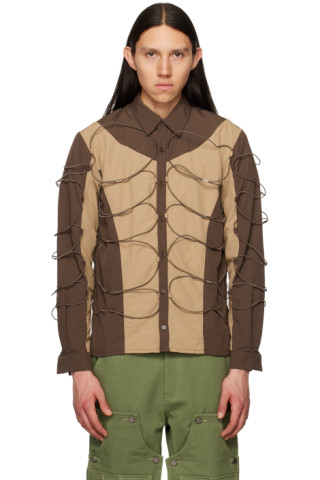Brown Drawstring Shirt by TOMBOGO™ on Sale