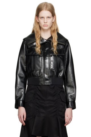 Black Glossed Faux-Leather Jacket by LVIR on Sale