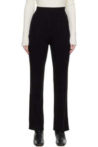 Black Ribbed Flared Trousers