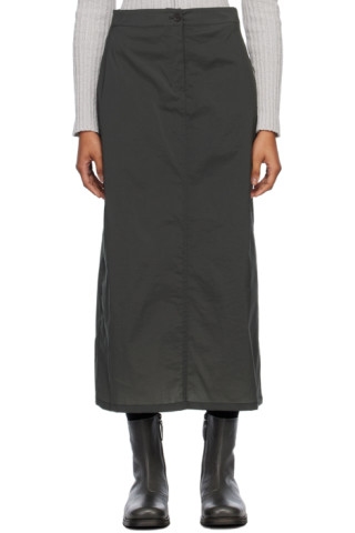 Gray Semi-Sheer Maxi Skirt by AMOMENTO on Sale