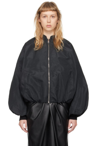 MSGM: Black Balloon Sleeve Bomber Jacket | SSENSE